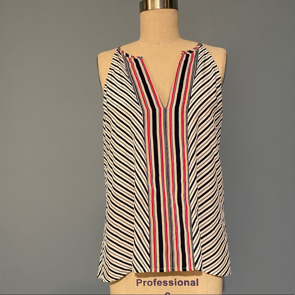 JOIE Silk Blue and White Striped Sleeveless Blouse
